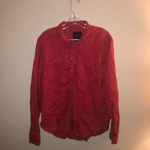 American Eagle Red Washed Flannel Button Down
